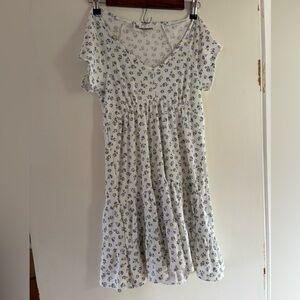 No Boundaries Cream Mini Dress with Blue Floral Print